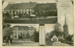 Zawartość – Content: Składanka widoków wsi (gospoda Thiela, kościół i pałac Doherrów). Karta pocztowa, ok. 1910 r.; Własność intelektualna – Intelectual Property: b.d.; Prawa majątkowe: Jerzy Dubiel; Dookreślenie – Instantiation: Materiał znajdujący się na stronie internetowej www.zamkilubuskie.pl