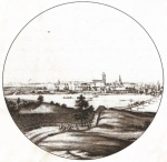 Zawartość – Content: Panorama Krosna Odrzańskiego od strony Odry, grafika (?), 1680 r.;Własność Intelektualna – Intellectual Property: Door van Call;Prawa Majątkowe: Centrum Artystyczno-Kulturalne ZAMEK w Krośnie Odrzańskim;Dookreślenie – Instantation: Dookreślenie – Instantation: Materiał reprodukowany w: J. Szymczak, M. Ciesielczyk, Zamek Piastowski w Krośnie Odrzańskim, Krosno Odrzańskie 2008.