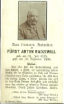 Zawartość – Content: Nekrolog Antoniego Radziwiłła, skan z gazety, 1904 r.;Własność Intelektualna – Intellectual Property: Ludwig Wolny, Kleinitz;Prawa majątkowe: Parafia Rzymsko-Katolicka p.w. Nawiedzenia Najświętszej Maryi Panny w Klenicy, ul. Bolesława Chrobrego 66, 66-133 Klenica;Dookreślenie-Istantiation: Materiał ikonograficzny zawarty w rękopiśmiennej kronice parafii Klenica pt. Pfarr Chronik. Angefangen 1917, spisywanej od 1917 roku przez miejscowego proboszcza Ludwiga Wolnego.